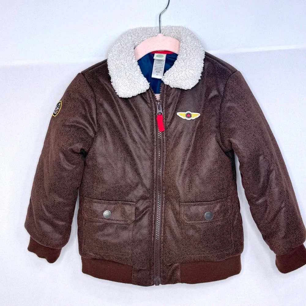 LITTLE ME Aviator Bomber Jacket 4T Brown Fighter Jet Pilot Top Gun Flight Jacket